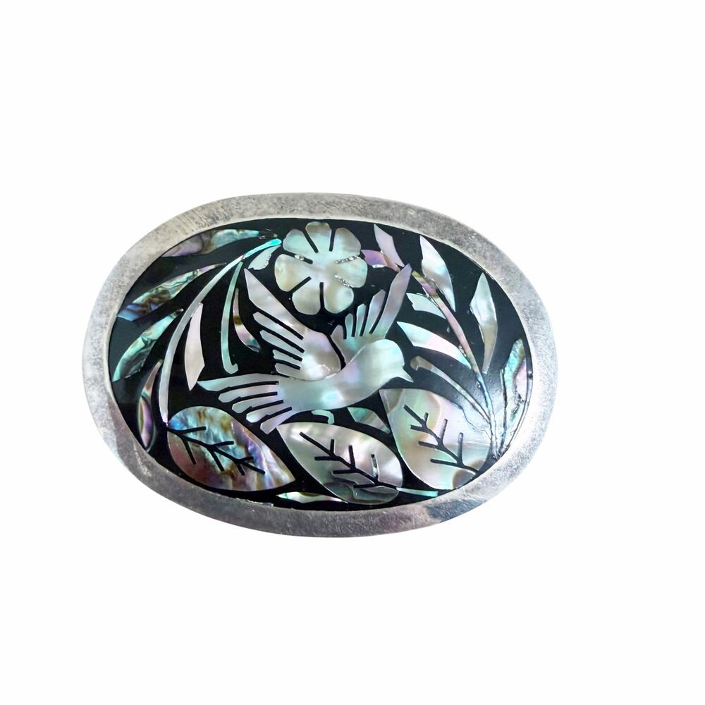 Vintage Taxco Mexico 925 Sterling Silver Abalone Inlay Hummingbird Brooch